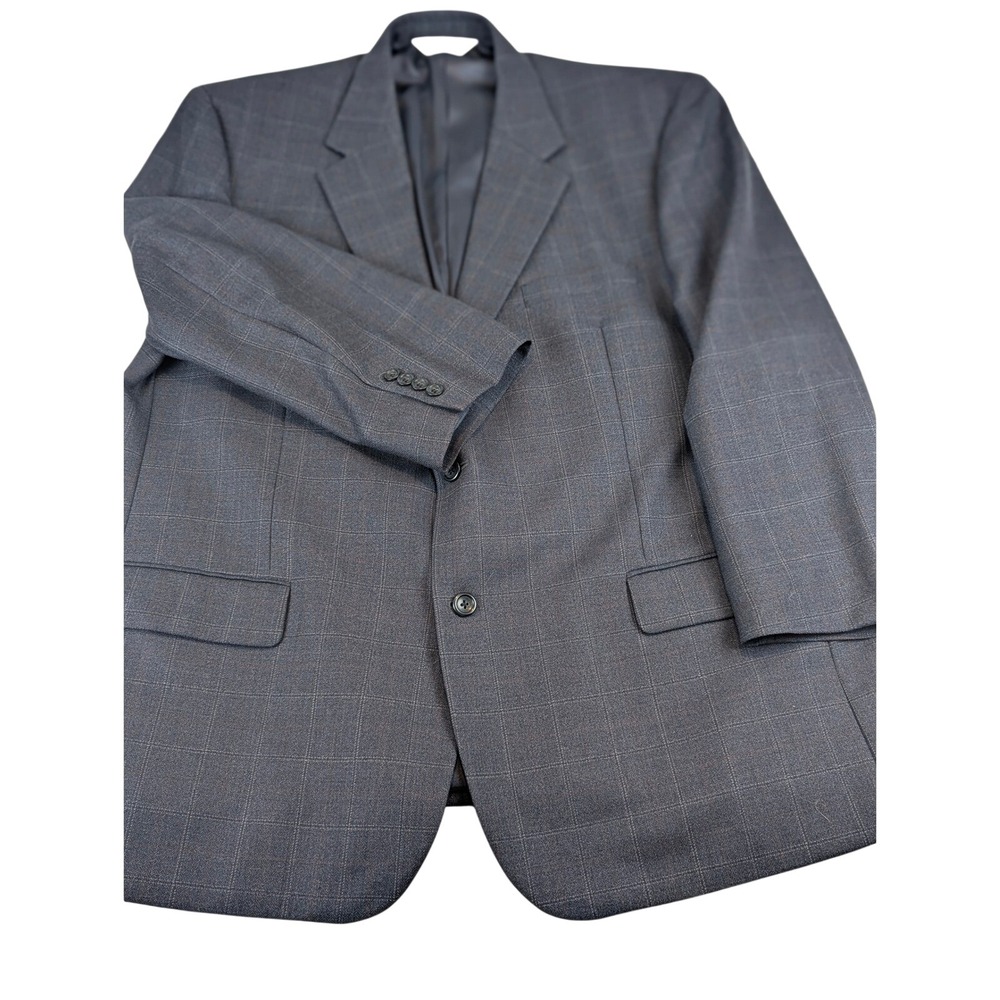 Pronto Uomo Mens 48R Grey Windowpane Wool Blazer Classic Sport Office Modern